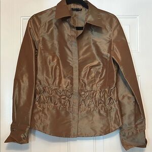 Hilton Hollis Satin Long Sleeve Brown Shirt SZ 10 Luxury Button Up Formal Sheen